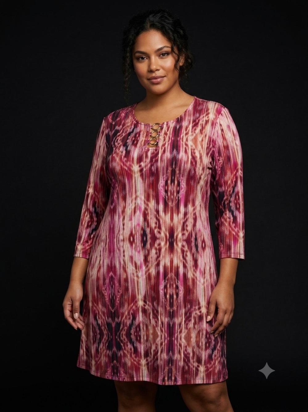 Ava & Grace Pink and Burgundy Tie-Dye Midi Dress plus size